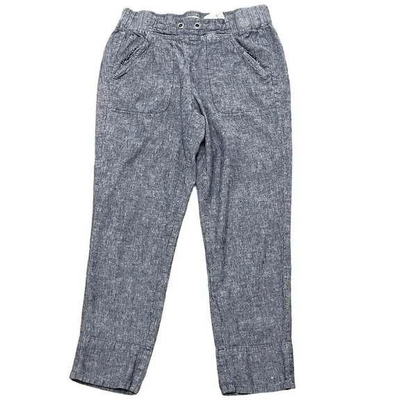Womens VanHeusen Linen Mid Rise Skinny Crop Blue Joggers Size 10 Beach Boho - Picture 1 of 9